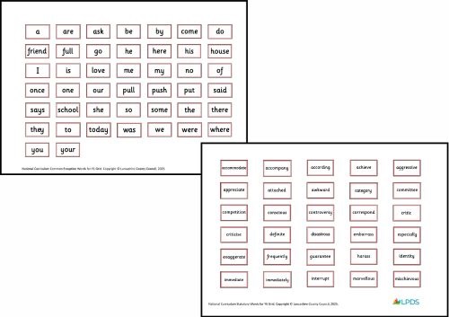 National Curriculum Common Exception & Statutory Word Grids (PBL114)