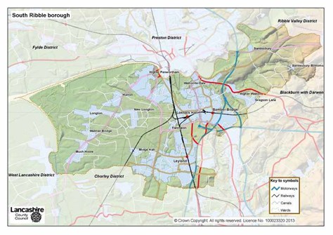 Map of South Ribble borough, click on image for full size version Map of South Ribble borough